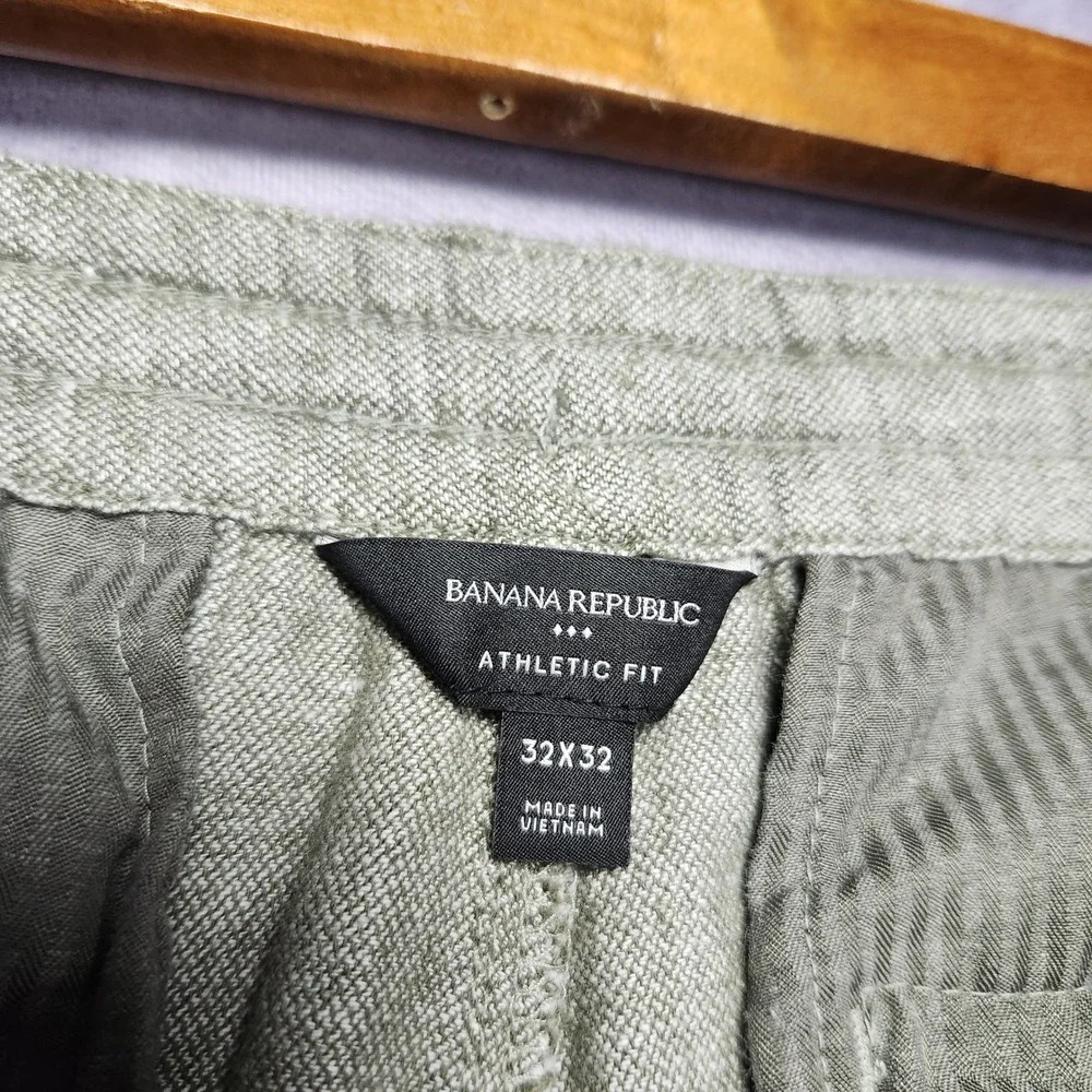 Banana Republic Mens 32x27 Athletic Linen Pants Olive Green Drawstring Casual